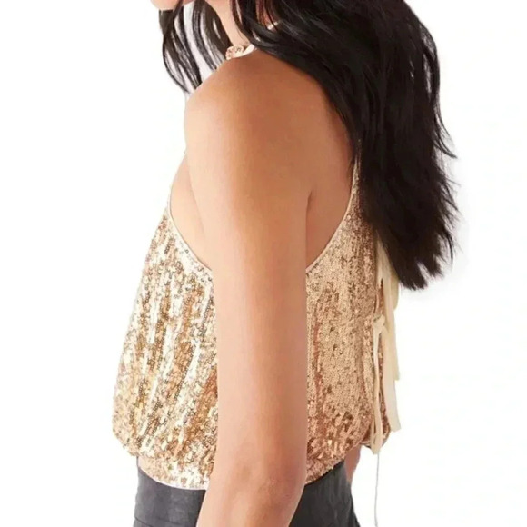 Free People Lights Out Gold Sequin Halter Top - Picture 2 of 3